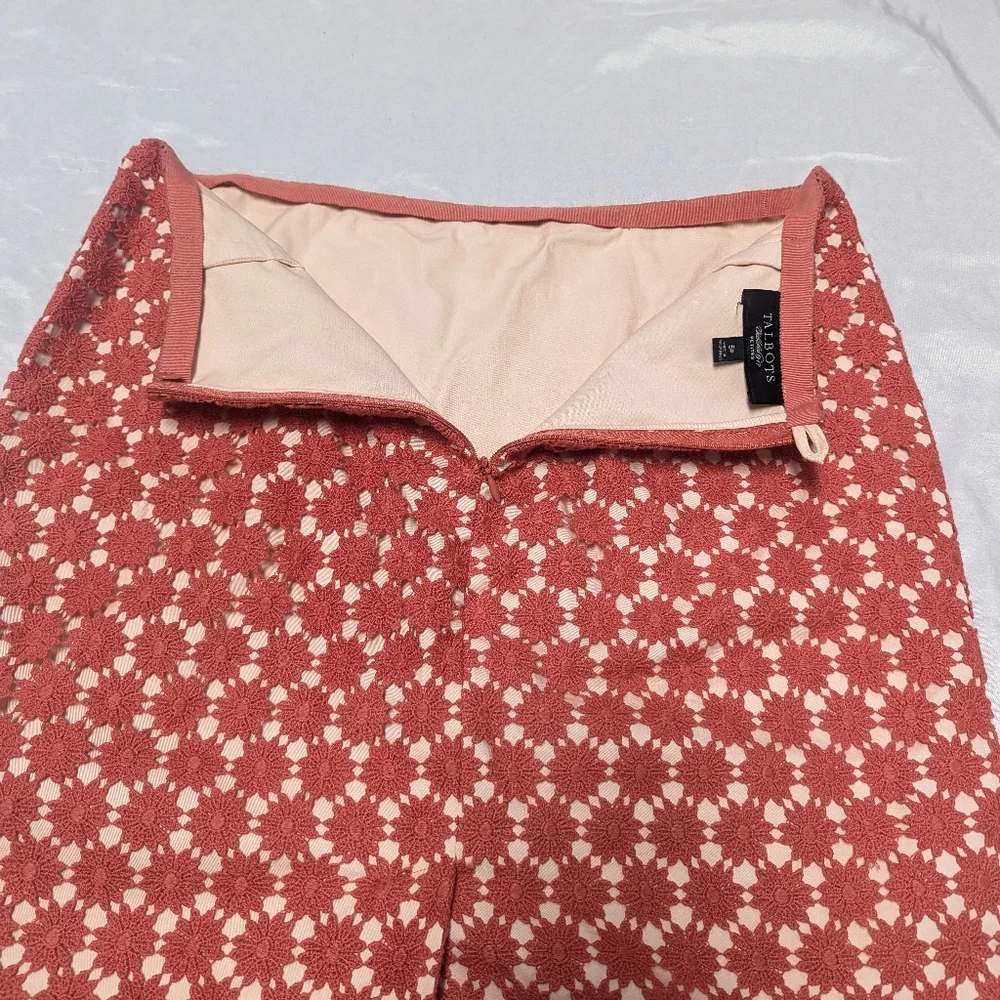 Talbots Salmon Pink Daisy Floral Crochet Overlay Skirt Spring Easter Church